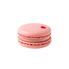 Fototapeta premium Delicate pink macaron with a red heart, symbolizing love and sweet indulgence on dark surface