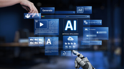 A detailed futuristic image showcasing hands interacting with digital screens representing artificial intelligence concepts, emphasizing innovation and technology exploration. Synapse