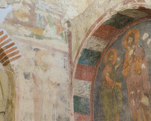 Ancient frescoes and surviving murals of the temple in the church of St. Nicholas, a Christian shrine. Demre, Antalya province, Turkey
