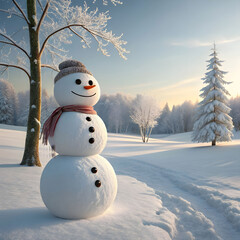 Obraz premium snowy landscape with snowman