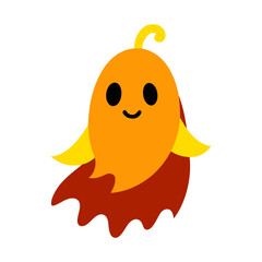 Cute orange ghost character with yellow wings and red bottom