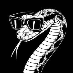 Simple Line Drawing Snake with Sunglasses Cool Reptile Illustration