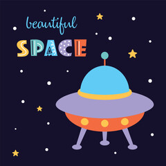 cartoon poster with spaceship