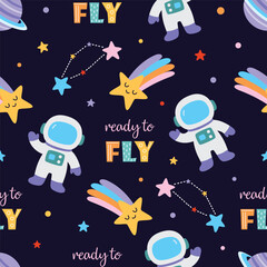 cartoon astronaut seamless pattern