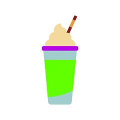 Colorful cartoon drink with whipped cream and straw