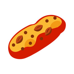 Cartoon illustration of a peanut with a red shell and yellow filling