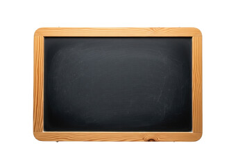 Empty rustic wooden-framed blackboard with subtle smudges, white chalk dust, natural wood grain against expansive bright white background with ample negative space. Concept of communication and