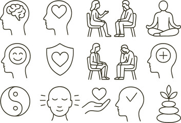 Mental Health and Wellness Line Icons Set