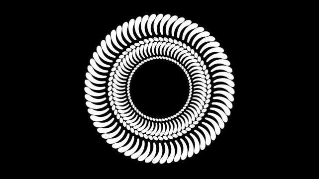 Abstract White Woven Circular Rotating Design on Black Background, Seamless Loop Animation