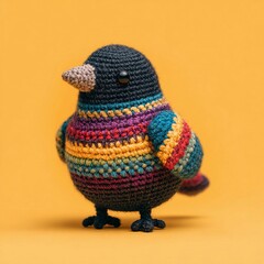 A miniature knitted crow, cute and kind.