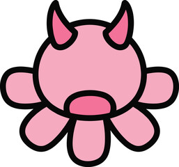 Cartoon pink monster character, cute abstract mascot design, flat vector illustration, bold outline, playful fantasy creature, CAD drawing style