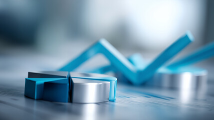 Smooth abstract financial dashboard in high-tech blue and silver tones, floating translucent charts and graphs, soft holographic glow, depth of field, ultra-high resolution