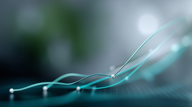 Sleek digital financial dashboard interface in cool teal and silver tones, layered with translucent line and bar graphs in vibrant aqua and neon blue, subtle glowing grid backgroun