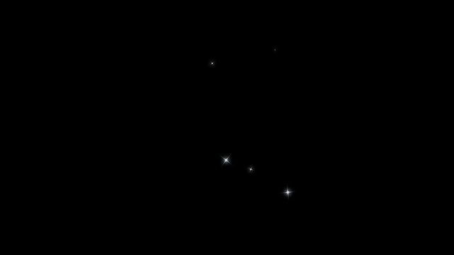 2D Twinkle sparkle stars animation in the night sky, blinking retro vector stars, particle magic tail sparkling glitter star dust trail loop animation on black screen background. 4K video