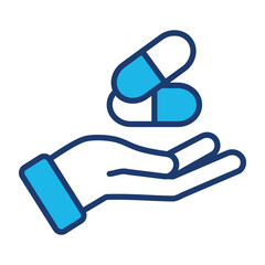 Medication Icon In Blue Monochrome Flat Design, Vector Illustration 