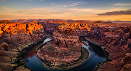 Horseshoe Bend Arizona Usa Dramatic Sunset Over Colorado River Canyon