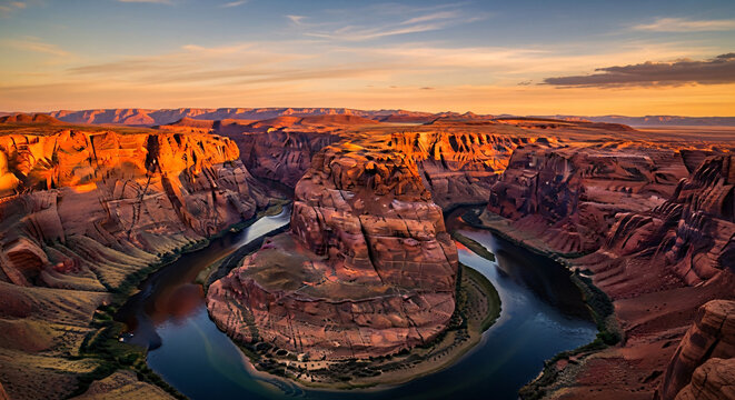 Horseshoe Bend Arizona Usa Dramatic Sunset Over Colorado River Canyon - Powered by Adobe