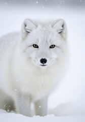 Fototapeta premium Close-up portrait of an Arctic fox in a blizzard