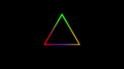 A vibrant neon triangle shape glows with a rainbow gradient against a deep black background symbolizing unity and diversity