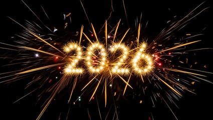 Bright celebration fireworks explode in the night sky for the New Year holiday