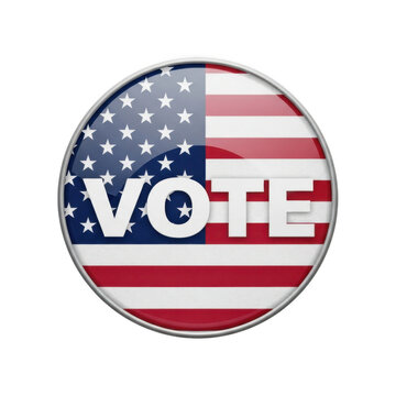 Circular american flag vote button with white text isolated on transparent background
