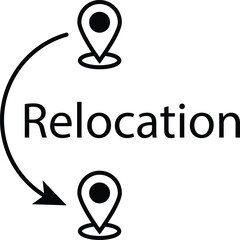 Outline vector icon representing relocation and business transfer. Depicts office move, company restructuring, logistics, or workflow change. Ideal for corporate presentations, infographics.