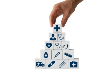 Hand Stacking Healthcare Icons on Blocks image photograph