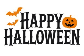 Happy Halloween Text with Bats and Pumpkin lettering