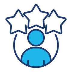 Review Icon In Blue Monochrome Flat Design, Vector Illustration