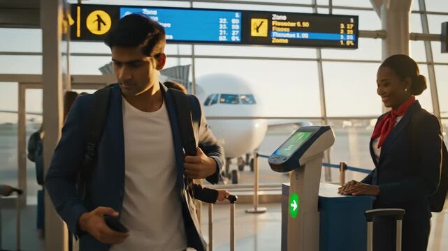 A Busy Airport Check-In Scene with Passengers Interacting with Staff and Preparing for Departure, Highlighting the Dynamics of Air Travel and Customer Service Experience
