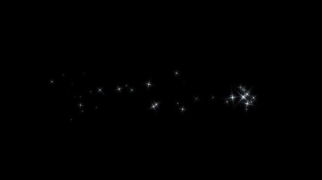Sparkling magic dust trail animation, glittering white stars, fairy twinkle shimmer, glowing particles motion, transparent black background, 4k glitter sparkle video