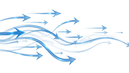 Vector illustration&nbsp;of abstract flowing blue arrows and lines representing movement and speed on a white background