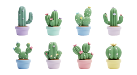 Pastel cactus plants small decor cute miniature cacti succulent collection potted plants home decoration