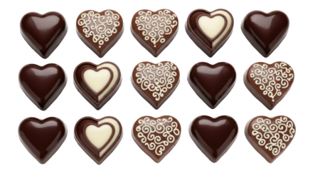 Delectable Heart-Shaped Chocolates: An assortment of heart-shaped chocolates, each one a unique work of art, with intricate designs and delicious variations that capture the essence of sweetness.