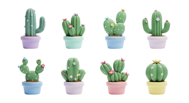 Pastel cactus plants small decor cute miniature cacti succulent collection potted plants home decoration