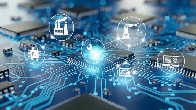 Dynamic technology blueprint animation showcases interconnected systems and automation solutions for modern industry and engineering applications