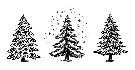 Christmas black trees set on white