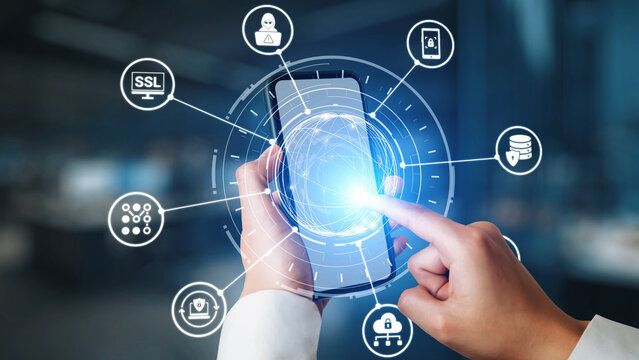 Data privacy and cyber security icons show encryption, data privacy safeguards, and cyber security defense. Data privacy ensures cyber security protection and access control. Gist