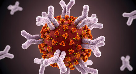 virus Spike Protein Surrounded by Antibodies Immune Response Concept