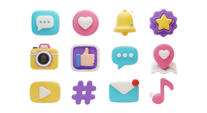 Social media icons set communication like share follow comment notification vector graphic elements