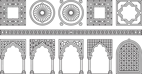 Collection of Islamic Geometric Patterns and Architectural Elements Keywords: islamic, geometric, pattern, ornament, arabesque, arabic, moroccan, arch