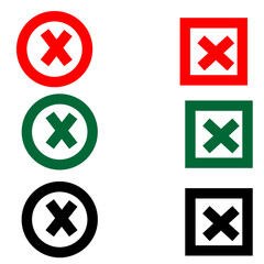 Red and green x marks in circles and squares against a black background in a simple graphic design transparent background png 