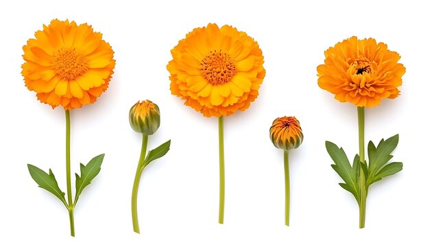 Single blooming orange chrysanthemum flower with stalk isolated on a white background - Powered by Adobe