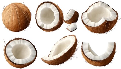 Tropical Coconuts Flatlay, White Background, Food Photography