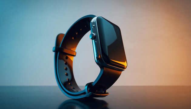 montre bracelet connect&eacute;e design noir, gros plan sur fond de couleur tendance