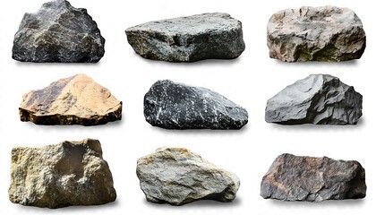 Collection of big rock stones isolated on white background