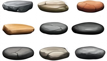 Collection of big rock stones isolated on white background