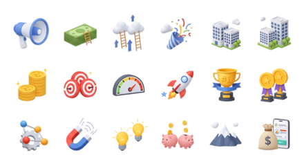 Business strategy and growth icons set for marketing and financial planning and success concept vector