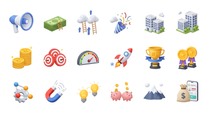 Business strategy and growth icons set for marketing and financial planning and success concept vector