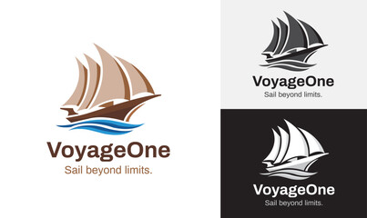 Sailboat Logo &ndash; Nautical Brand Design with Waves and Tagline &ldquo;Sail Beyond Limits&rdquo;